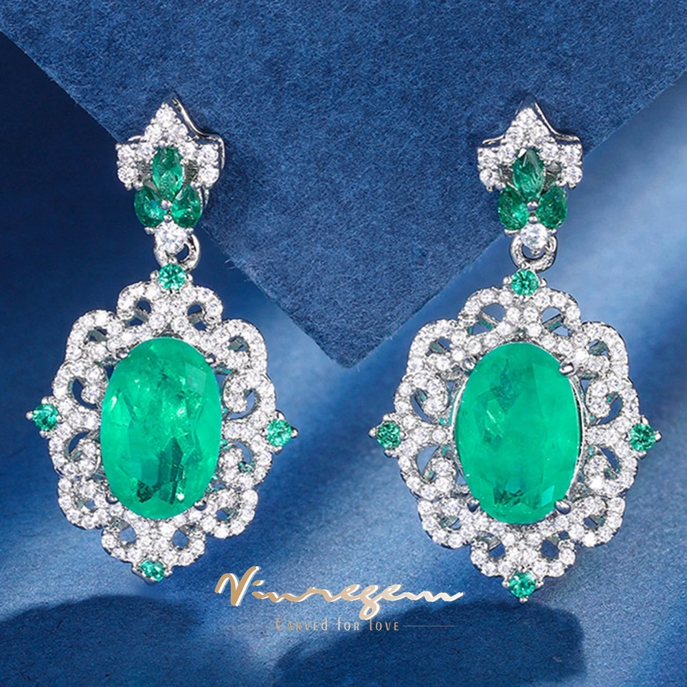 

Серьги-подвески Vinregem в богемном стиле женские, ювелирные украшения с овальными изумрудами в лабораторном стиле, 8 х12 мм