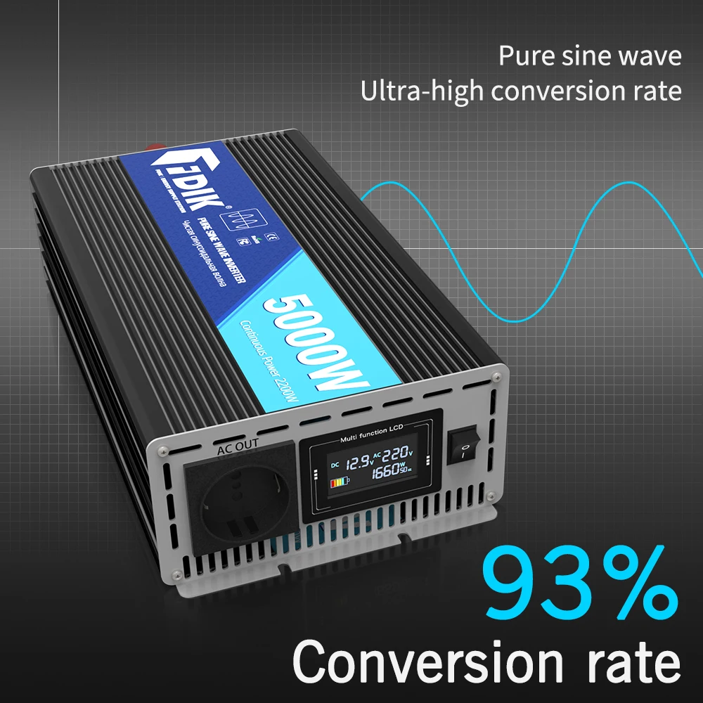 FV инвертор 12V 220V Pure Sine Wave Inverter 24V 5000W с цветным дисплеем преобразователь солнечной