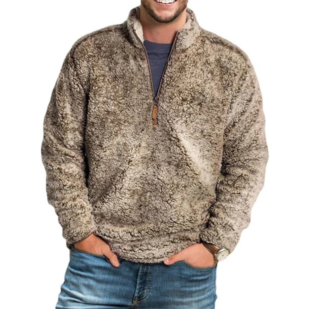 

Модная Мужская Флисовая теплая толстовка с капюшоном, свитшоты 1/4, пуловер на молнии с воротником-стойкой, зимние теплые свитшоты, топы, одежда для мужчин