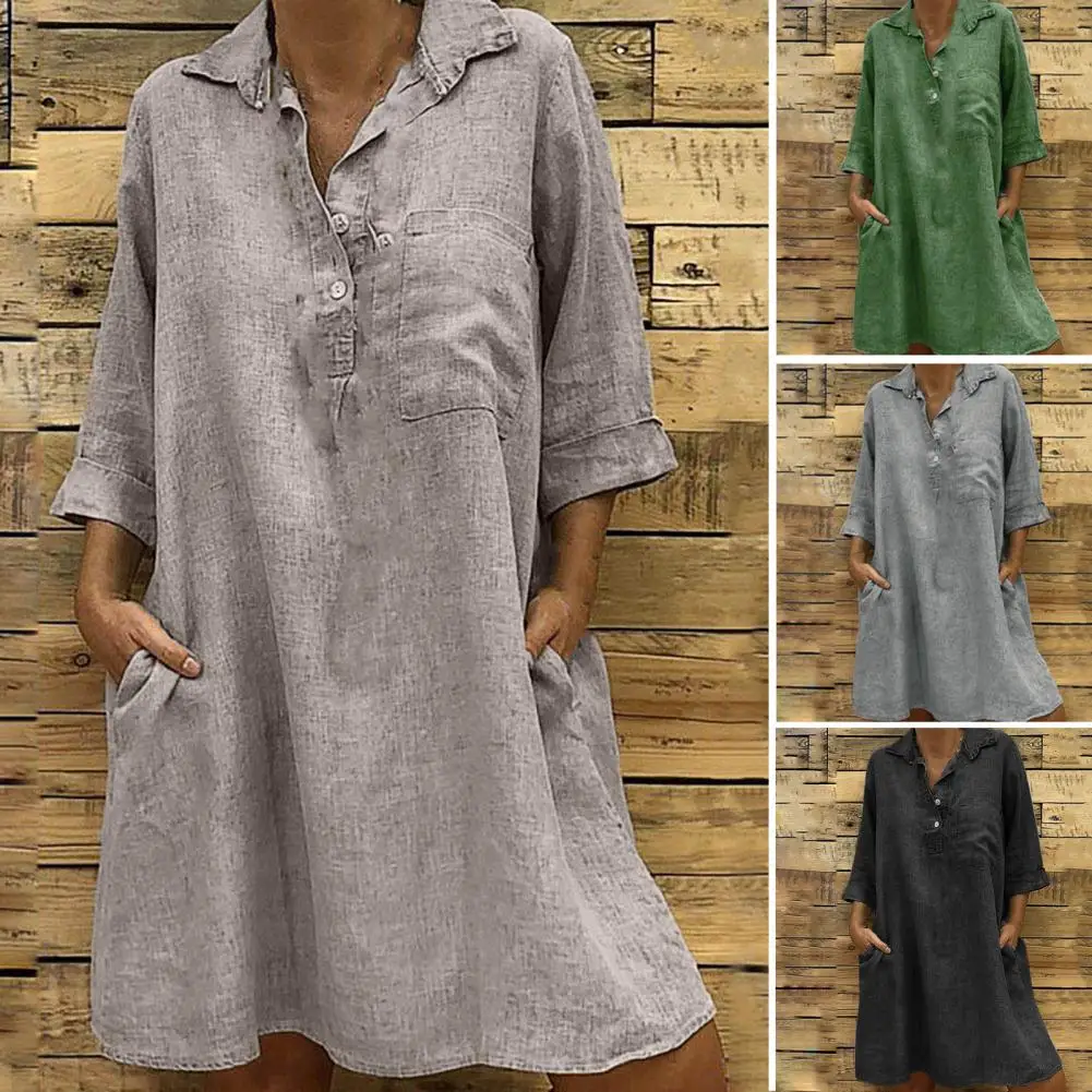 

Женское платье на пуговицах с вырезом размера плюс, универсальное женское повседневное свободное платье для отпуска, платье для отдыха, уличная одежда