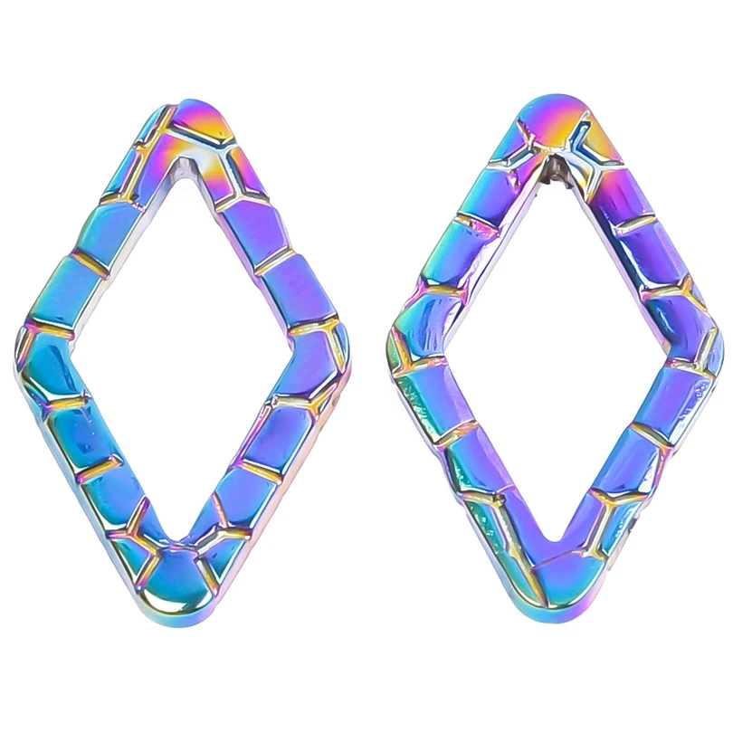 3pcs/Lot Fashion Stainless Steel Engraving Ellipse Heart Rhombus Geometric Square Pendant Rainbow Color Charms For DIY Jewelry