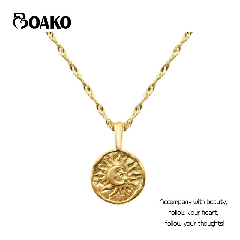 

BOAKO Round Moon Clavicle Chain 925 Sterling Silver Necklace For Women Jewelry Choker Necklace Collares Bijoux Collar For Gift