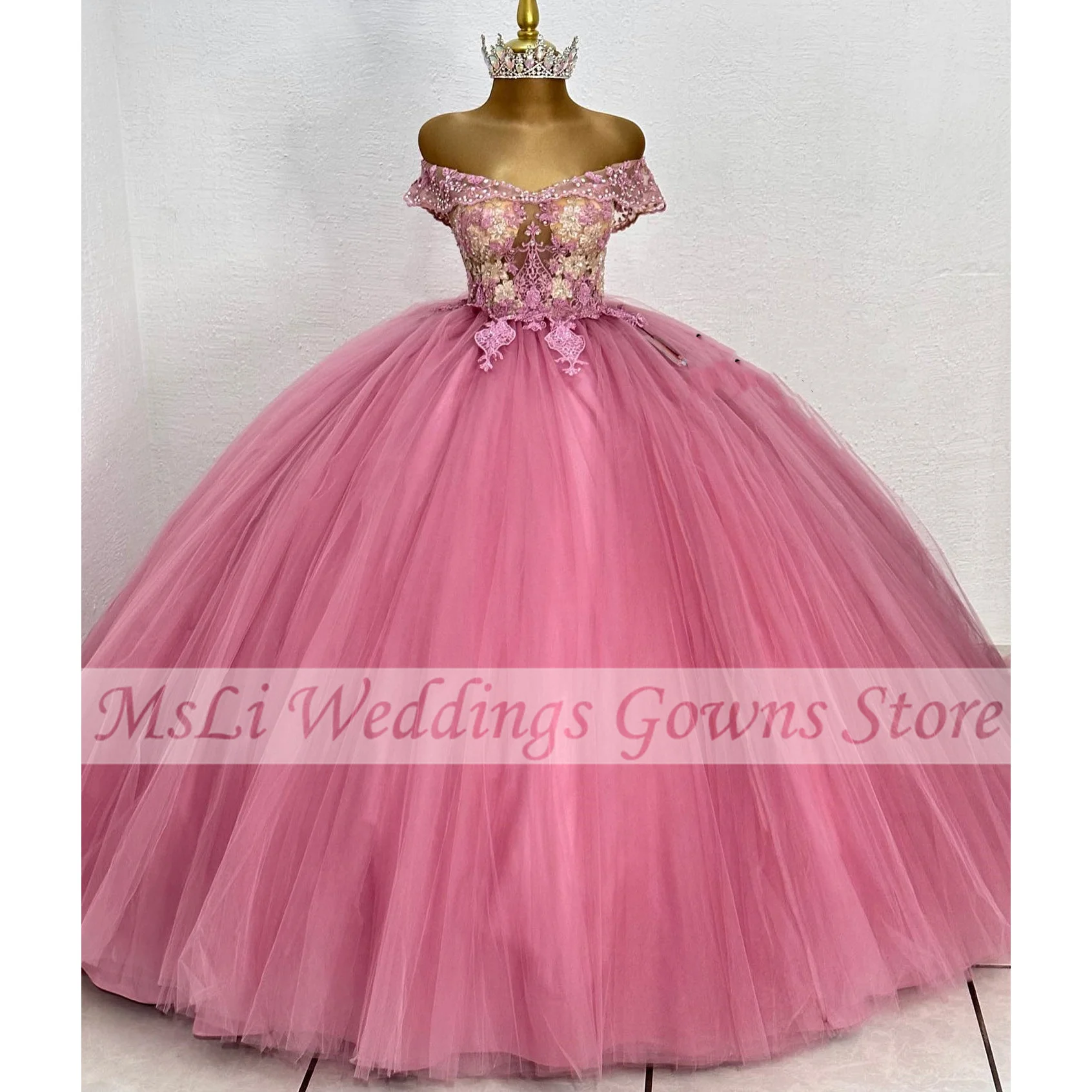 

Розовое платье Золушки для девушек 16 дюймов, бальное платье с аппликацией и открытыми плечами, бальные платья 15, платья для выпускного вечера