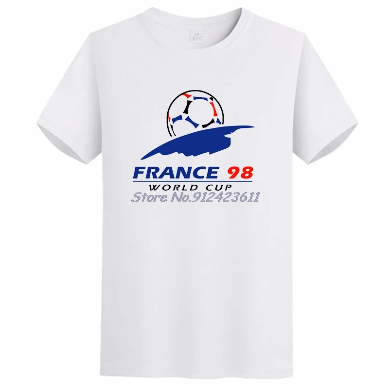 فرنسا كأس العالم 98 الكلاسيكية لكرة القدم المتضخم تي شيرت الجرافيك تي شيرت تيز بلايز س الرقبة القطن تي شيرت الشارع الشهير الرجال الملابس