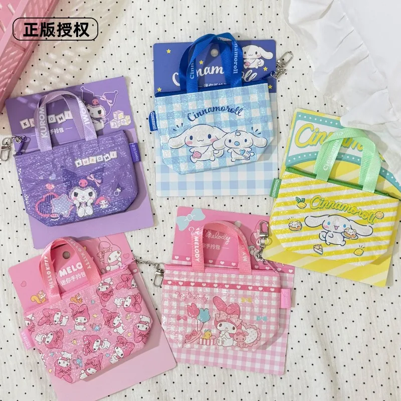 Фото Миниатюрная легкая портативная сумка-тоут Sanrio Kuromi, плетеный кошелек для монет, брелок, держатель для карт, милый мультяшный чехол, подарок для женщин и девочек. №2