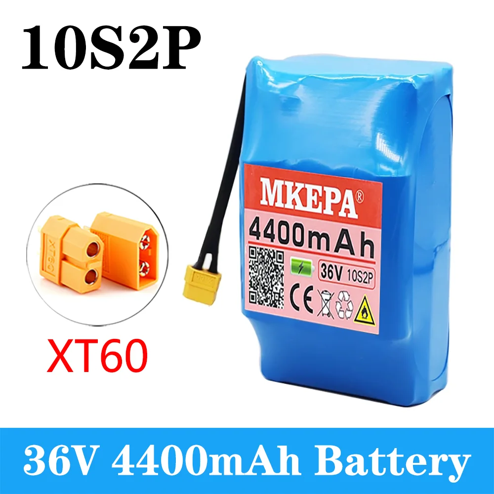 

MKEPA 36V 10S2P 4.4Ah 18650 lithium Battery pack 4400mAh Rechargeable scooters Hoverboard Batteries built-in 20A BMS