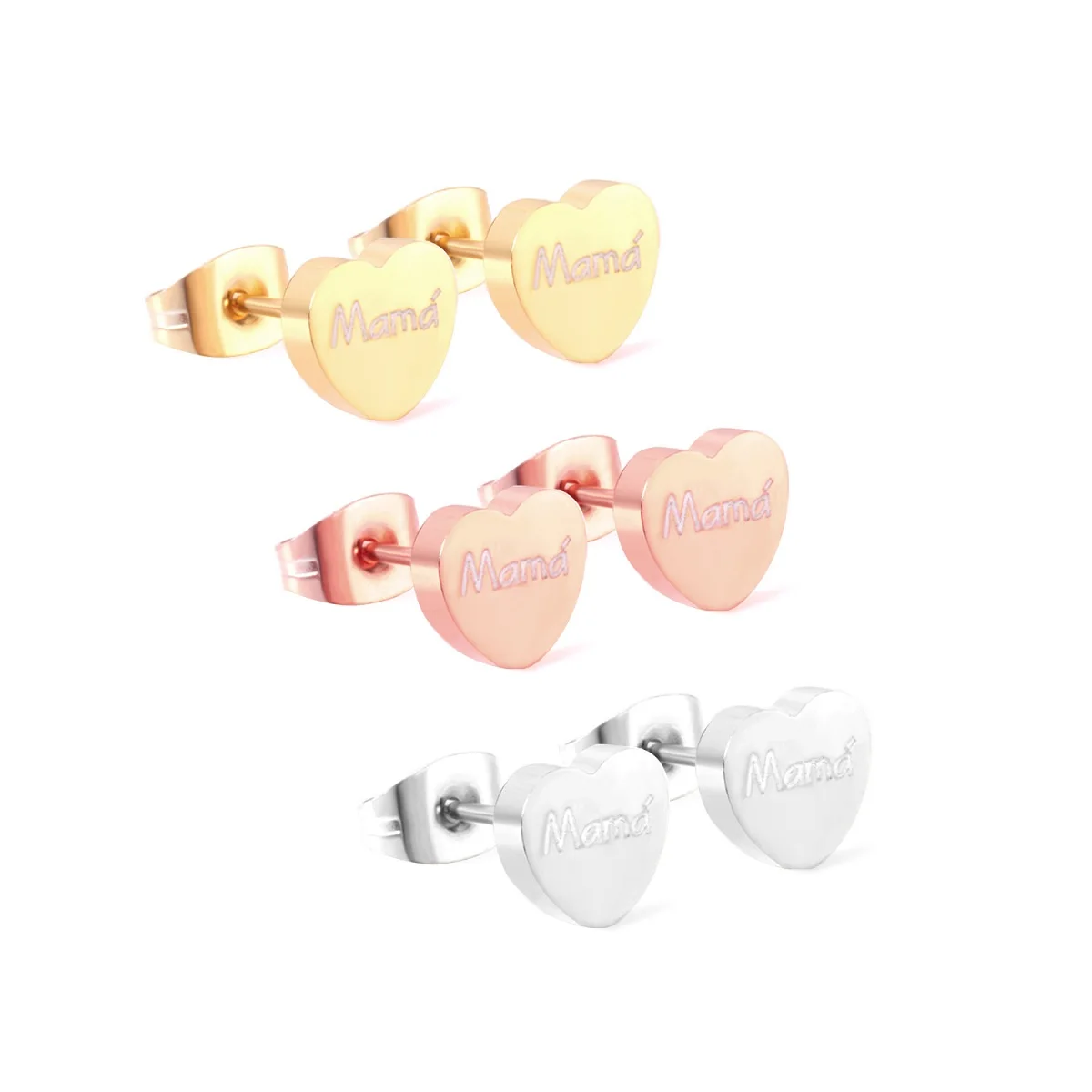 

Love Mama Earrings Gifts Heart Shape Stainless Steel Piercing Jewelry Tragus Studs Cartilage 3pairs/Lots Wholesale Free Shipping