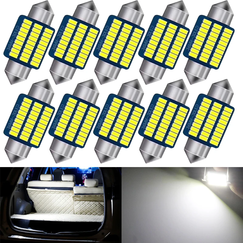 10 шт., Автомобильные светодиодные лампы C5W Festoon, 31 мм, 36 мм, 39 мм, 41 мм, 12 В, 7000K