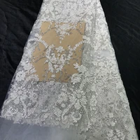 french shiny floral rhinestones lace white wedding gown fabric by the yard for sewing crystal glitter tulle diamond party dress