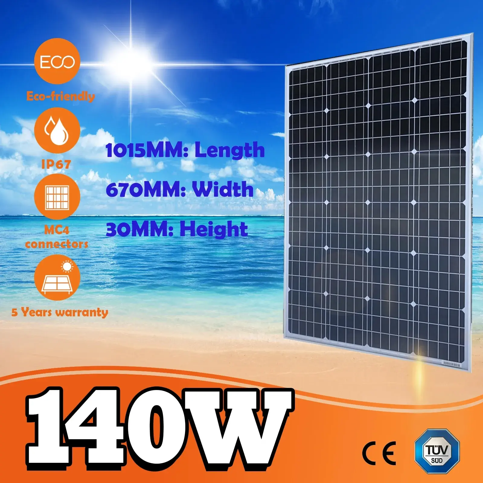 

Rigid Solar Panel 100w140w 185w 280w 370w 18V 5 Years Warranty 12V Monocrystalline Silicon Cell Solid Battery Charger