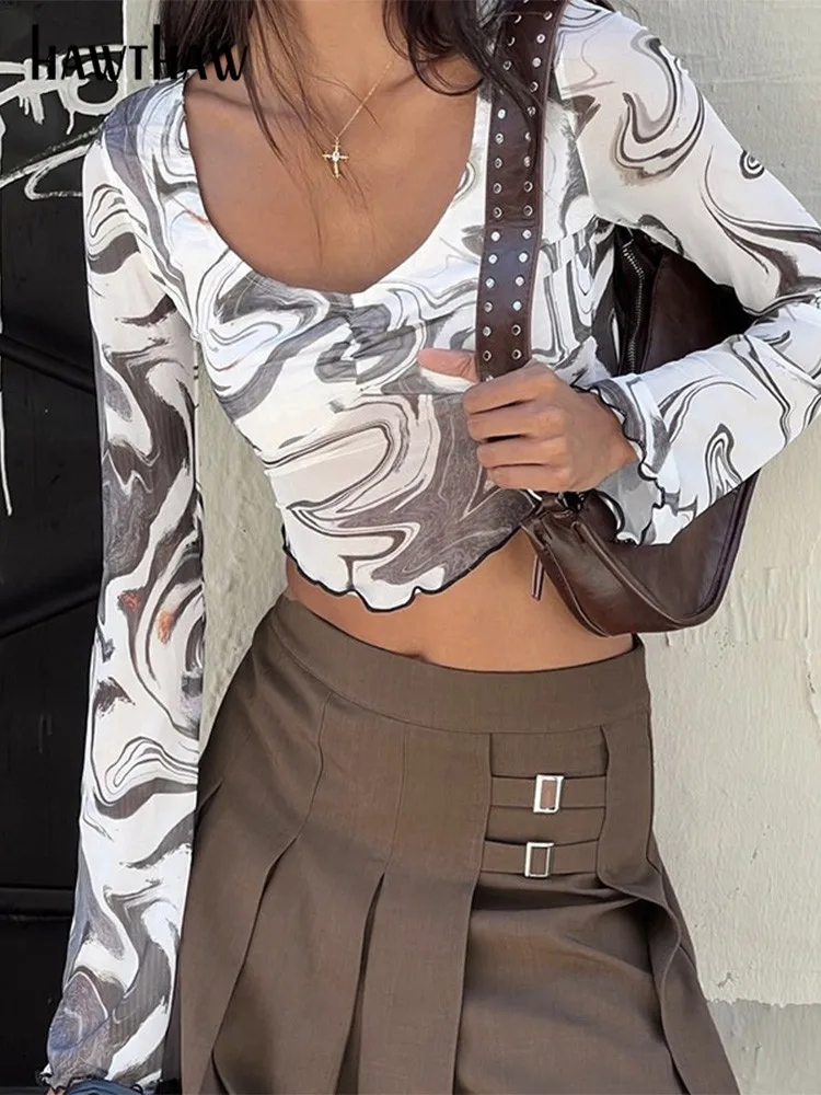 

Женская модная футболка Hawthaw с длинным рукавом, футболки, осенняя одежда 2022, оптовая продажа товаров, Прямая поставка