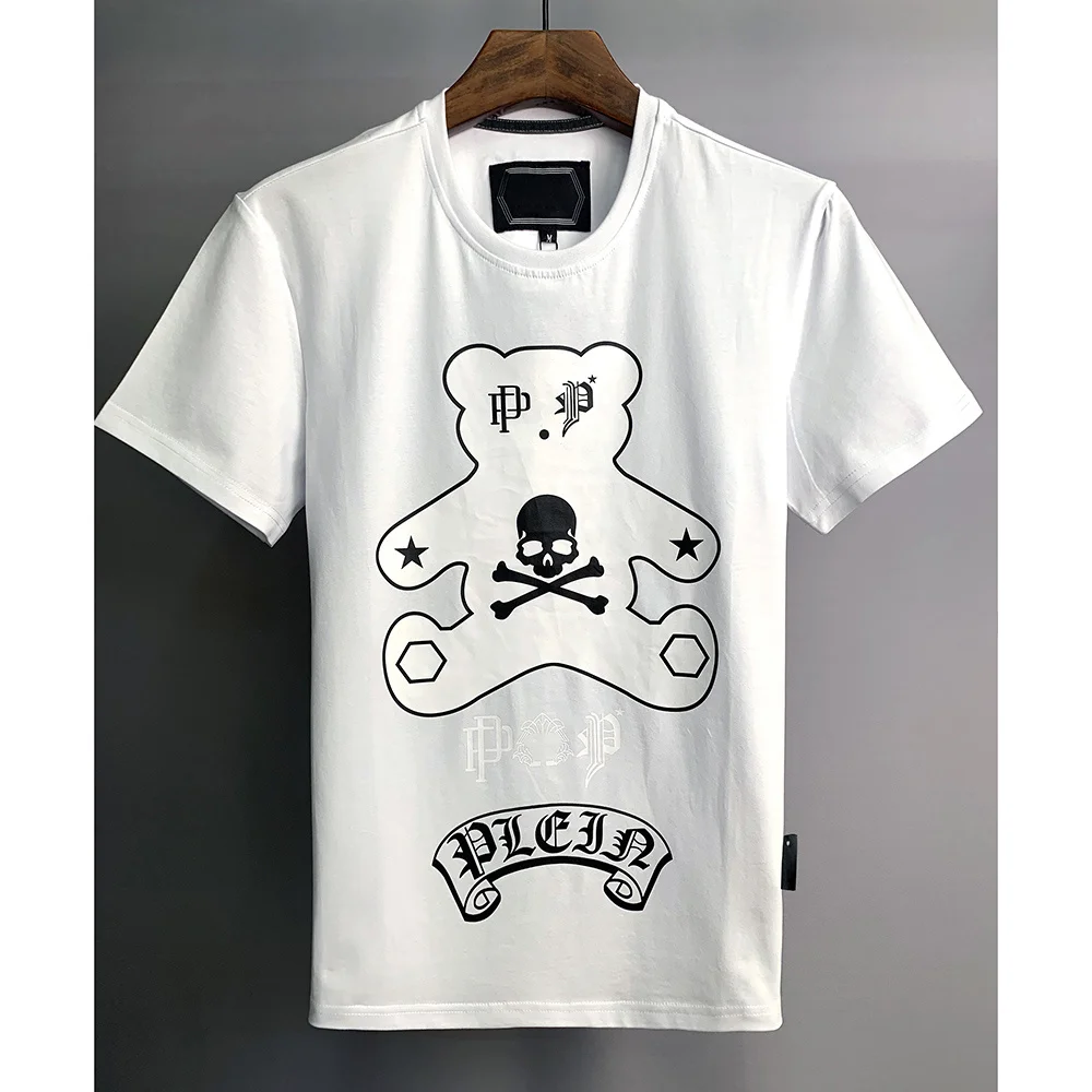 

Мужская хлопковая футболка с принтом медведя и черепа, короткая Приталенная футболка с рукавами и круглым вырезом, весна-лето 2023