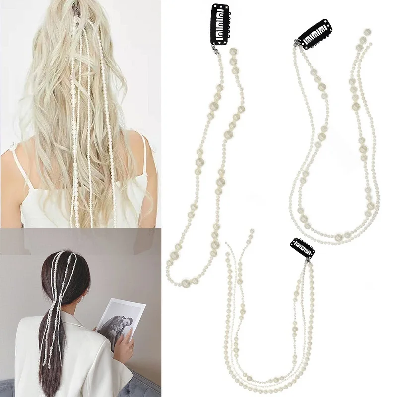 

Women's Hair Accessories Double Fringe Chain Dirty Braid Headwear Double Ponytail Pearl Chain Braided Hairband