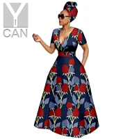 african print dresses for women bazin riche vintage summer a line long dresses with headwrap party evening vestidos y2225018