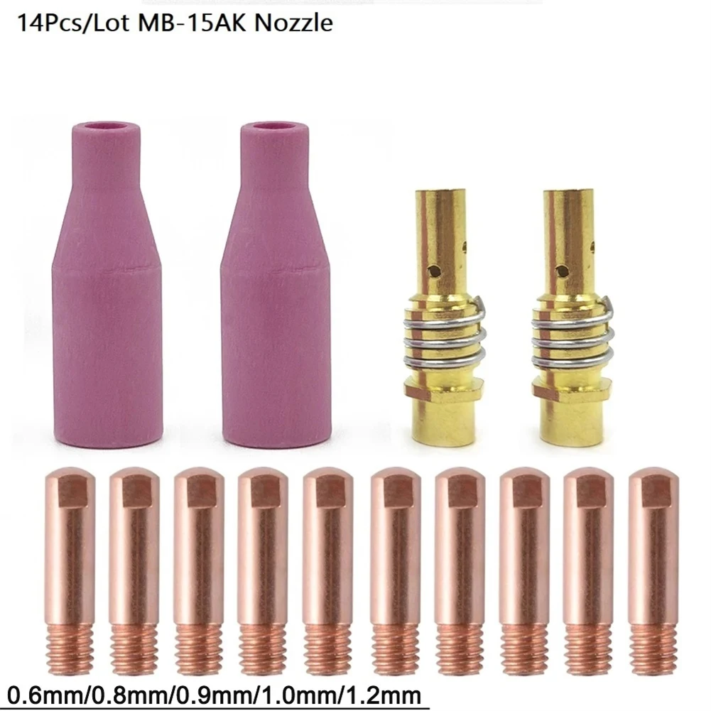 

14Pcs/Lot MB-15AK Welding Torch Consumables 0.6/0.8/0.9/1.0/1.2mm Contact Tips Gas Ceramic Nozzle For 15AK MIG MAG Welding Torch