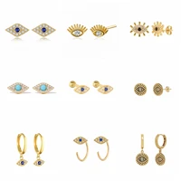 aide 925 sterling silver blue zircon evil eye collection stud earrings for women turquoise crystal eye shape piercing jewelry
