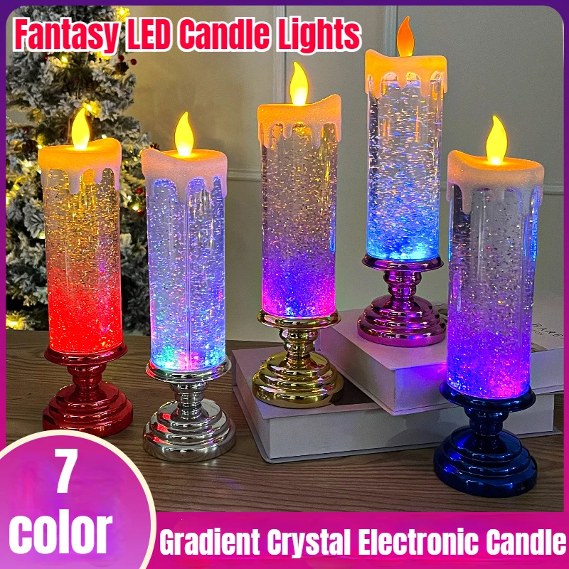 

Fantasy LED Candle Lights 7-color Gradient Crystal Electronic Candle Party Atmosphere Decorations for Christmas Birthday Wedding