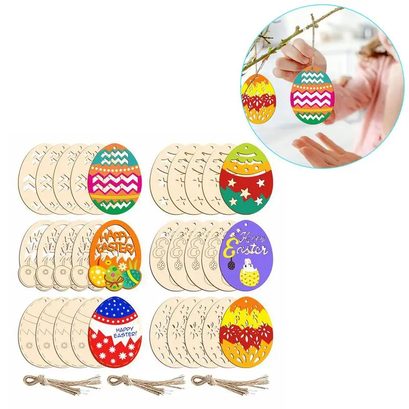 

30 шт., декоративные деревянные яйца для украшения дома