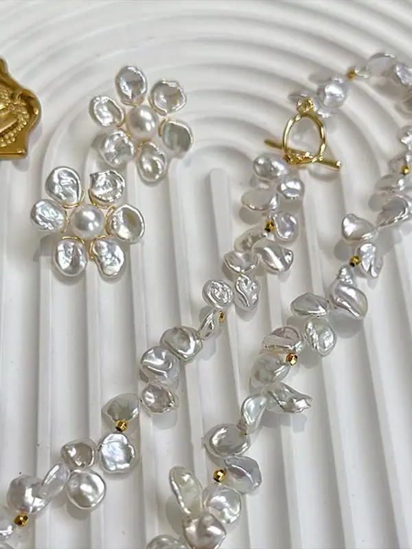 Цветы 8-9 мм жемчужное ожерелье в стиле барокко с лепестками браслет