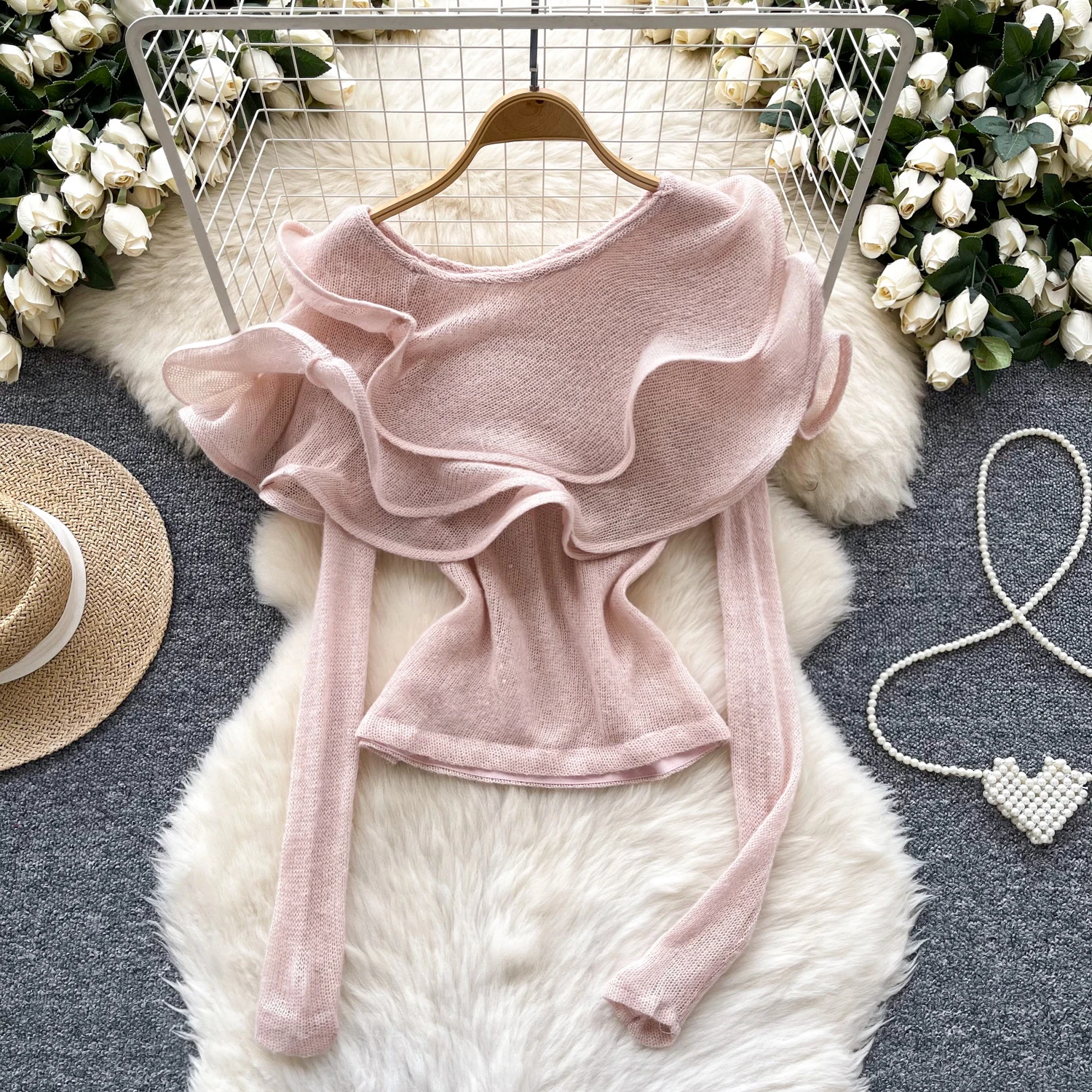 Hotsweet диагональный воротник с открытыми плечами элегантный шикарный вязаный