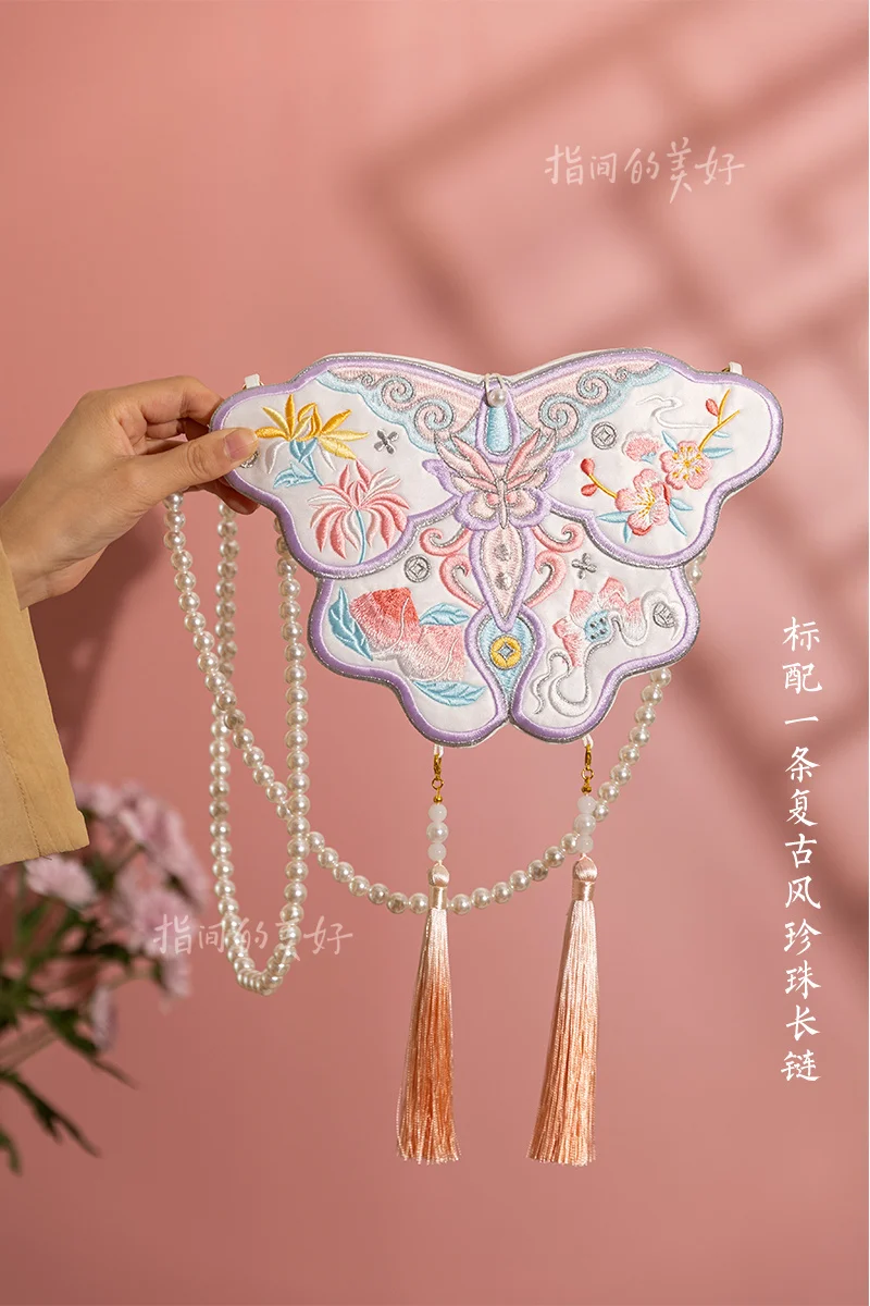 

Жемчужная цепочка Хань Китай аксессуар для одежды Hanfu Китайская бабочка вышивка кисточка воздушный змей Наплечные сумки
