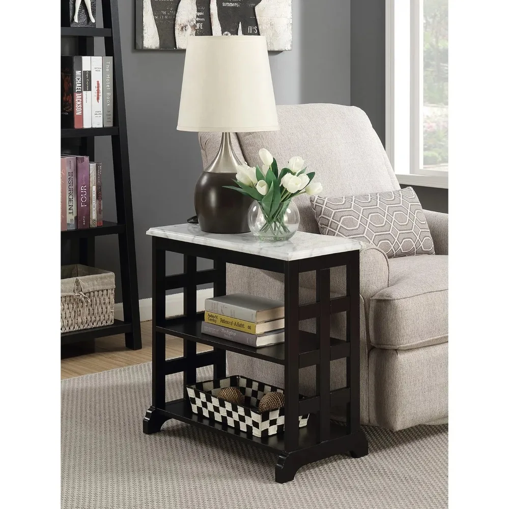 

Living Room Side Table Bedroom Layout End Table with Shelving White Artificial Marble/black Coffee Table for Living Room