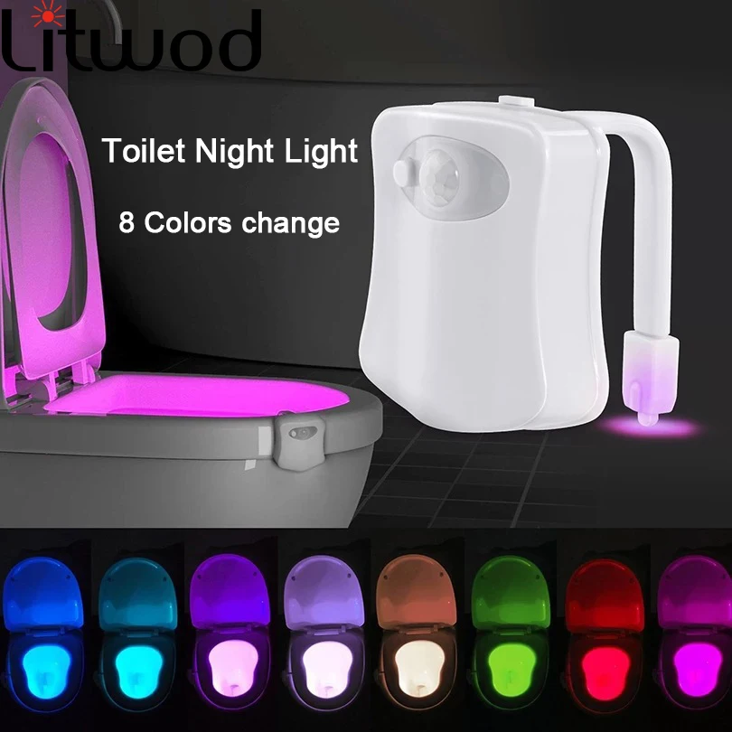 

Ночсветильник для туалета, светодиодный фонарь с пассивным инфракрасным датчиком движения, 8 цветов, для ванной комнаты