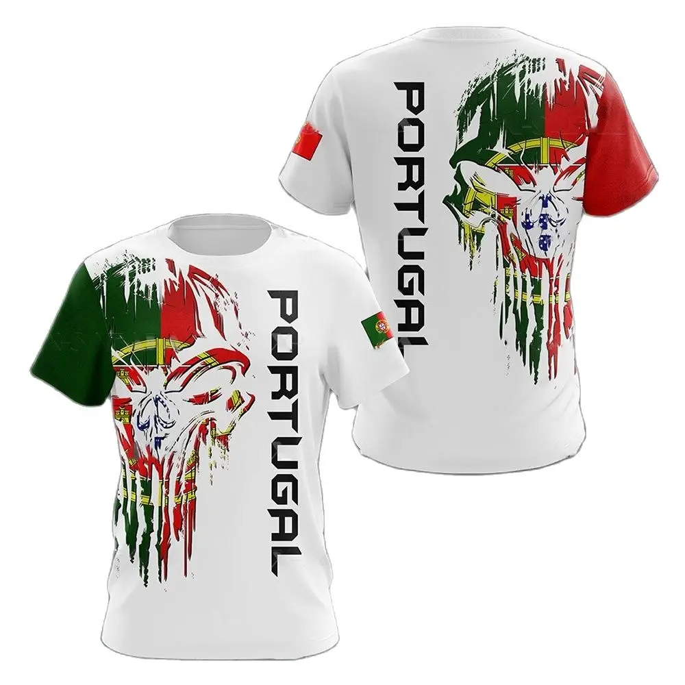 

Men's Portuguese flag printed T-shirt commemorative clothing vintage national emblem round neck sleeve fashion slim sp