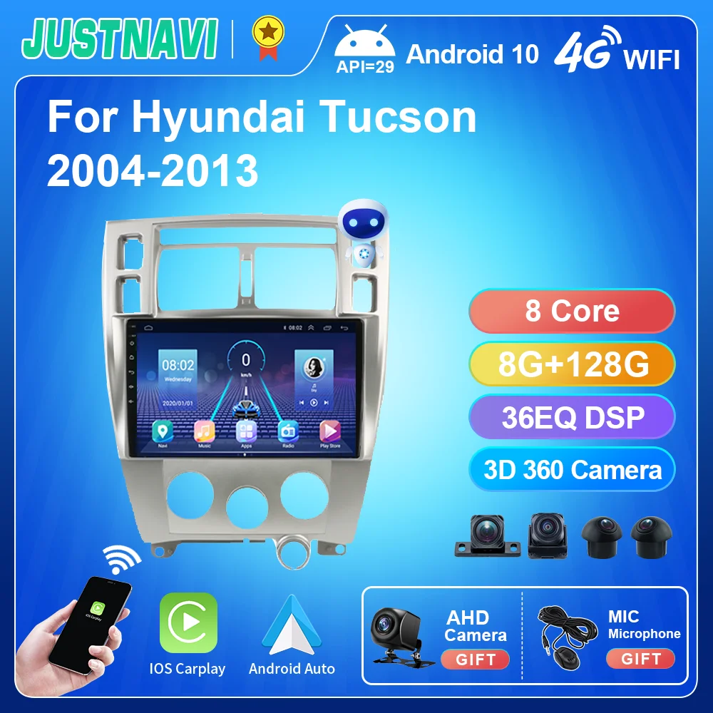 

JUSTNAVI CarPlay Android Auto Radio For Hyundai Tucson 2004-2009 Multimedia Video Player Stereo Receiver 2DIN Auto DVD Head Unit
