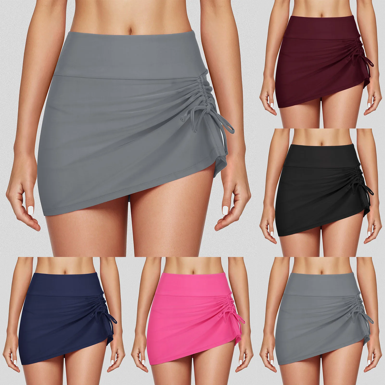 Женский Двухсекционный Купальник С Плиссированной Юбкой Бикини Высокой Талией