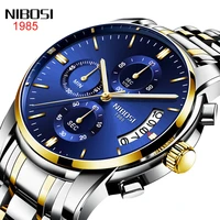 nibosi mens watchs top brand luxury blue chronograph quartz watches male waterproof sport watch men clock relogio masculino 2353