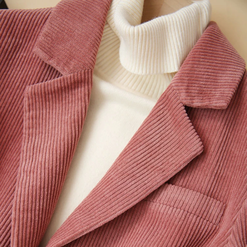 Retro Corduroy Long Sleeve Women Blazer Korean Fashion Office Ladies Business Spring and Autumn Jacket Slim Fit New Hot Sale