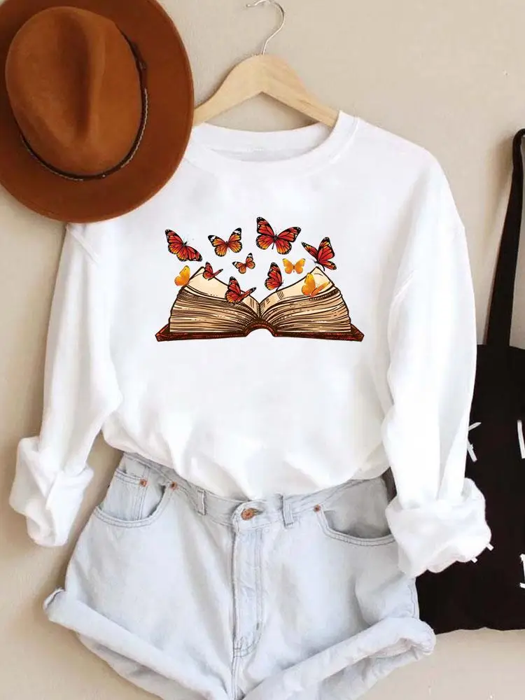 

Clothing Fall Autumn Spring Print Ladies Women Pullovers Books Vintage Butterfly Female Hoodies Casual Woman Graphic Sweatshirts