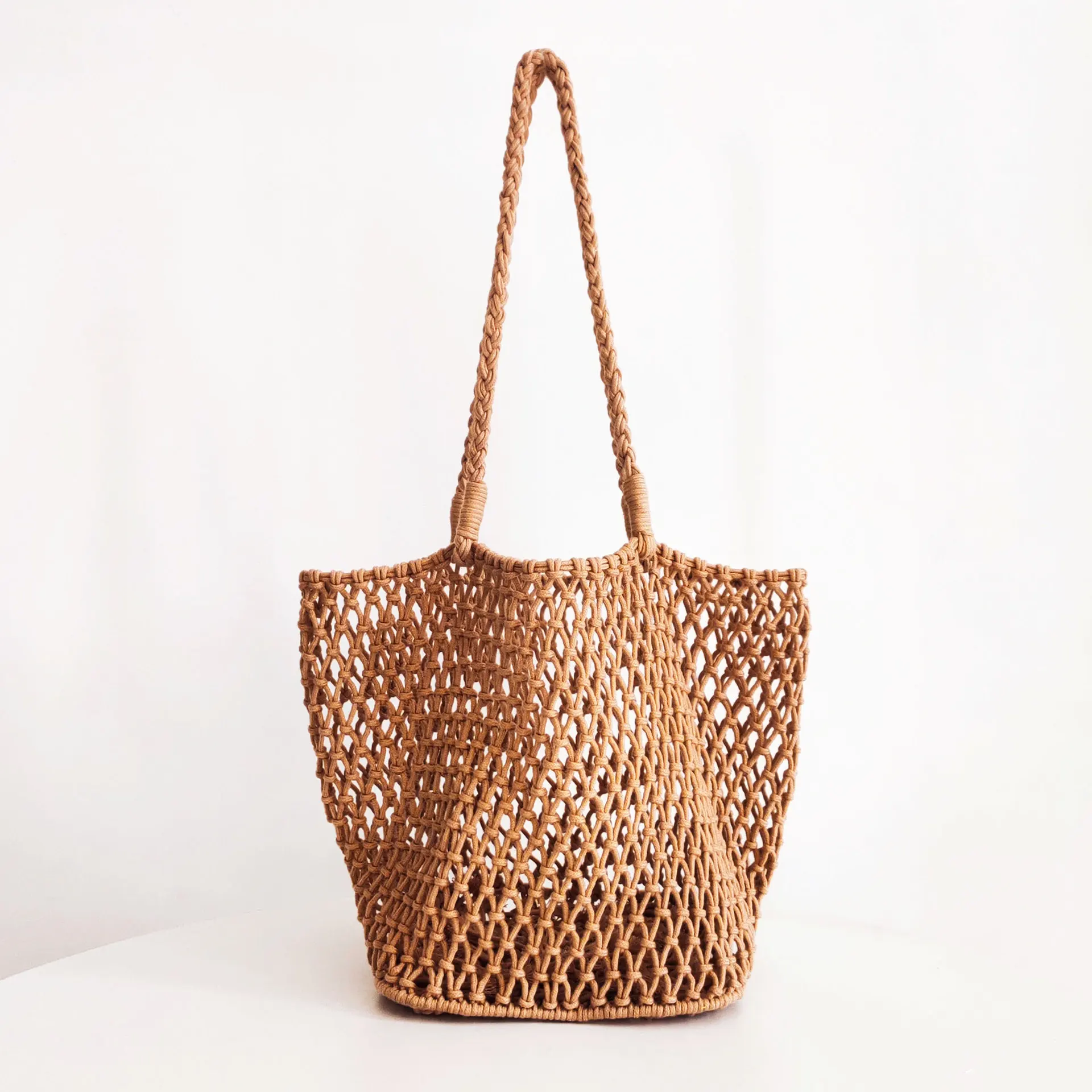 

2023 Women Bag Shoulder Bag Handmade Woven Bag Hollow Mesh Bag Cotton Rope One Shoulder Handbag Beach Bag Holiday Leisure Bag