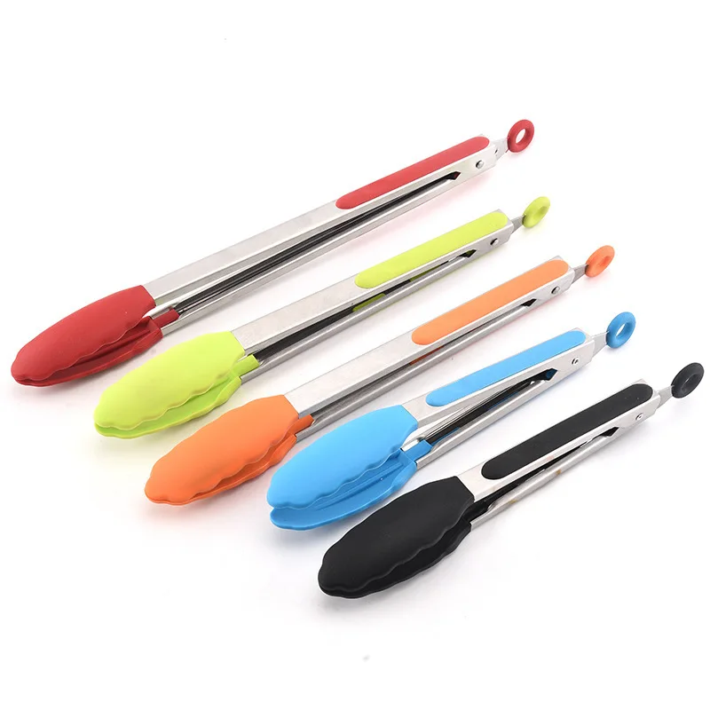 

Silicone BBQ Grilling Tong Kitchen Cooking Salad Bread Serving Tong Non-Stick Barbecue Clip Clamp Stainless Steel Tools Gadgets