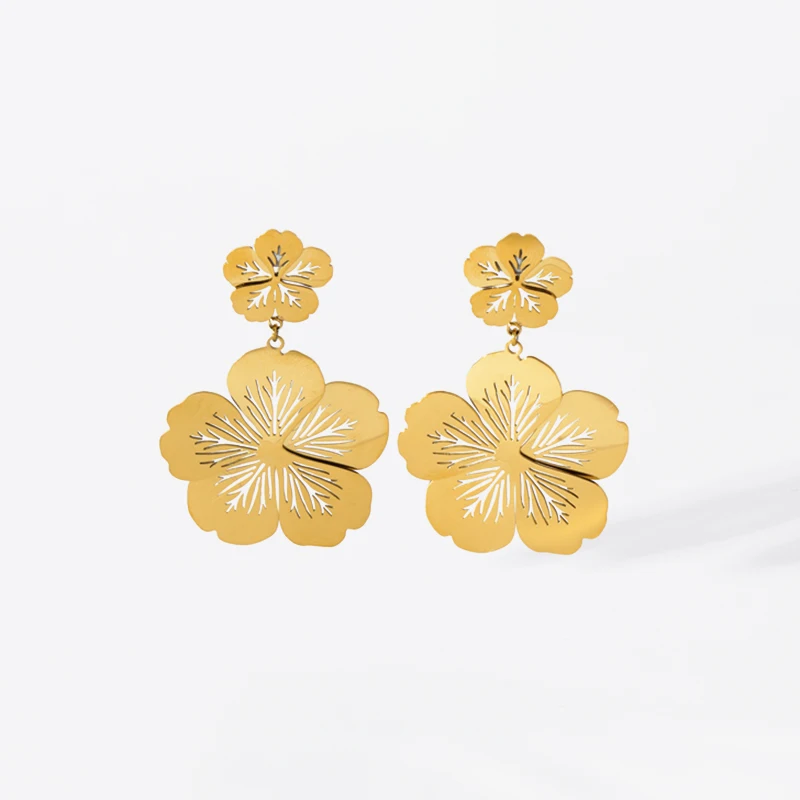 Женские серьги-подвески EILIECK из нержавеющей стали 316L золотого цвета с цветком