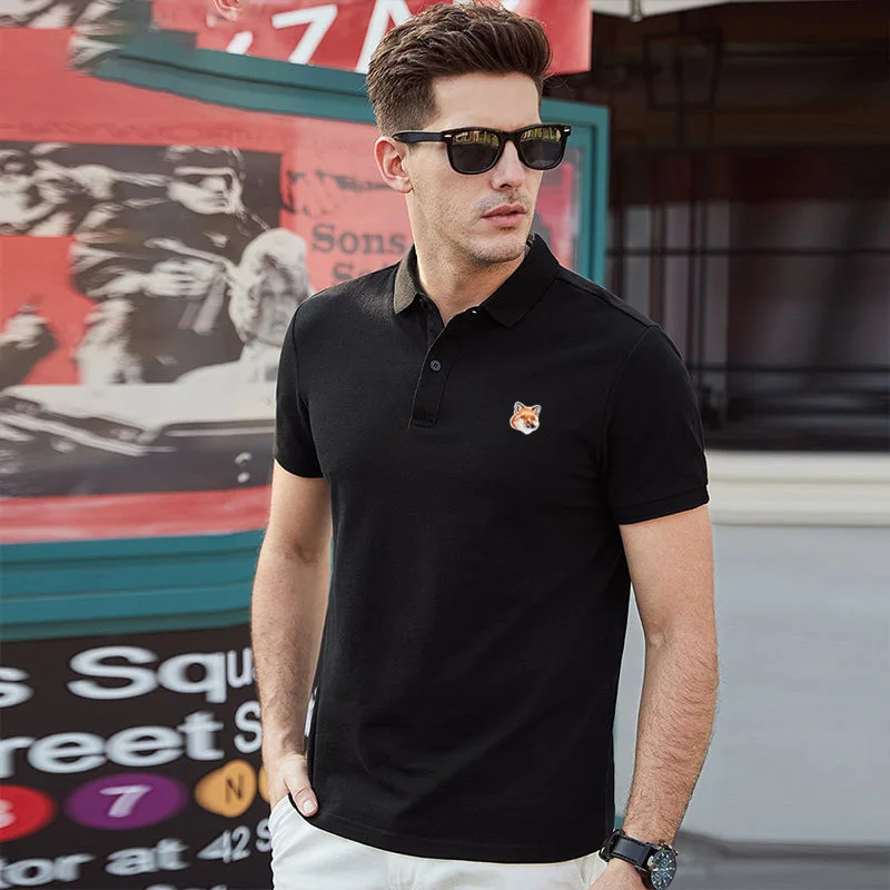 

Men Shirt Luxury Brand Fox Embroidery Logo Appliqued Cotton Polo Shirt Male Brand Fashion Short Sleeve Men Street T Shirt Tops