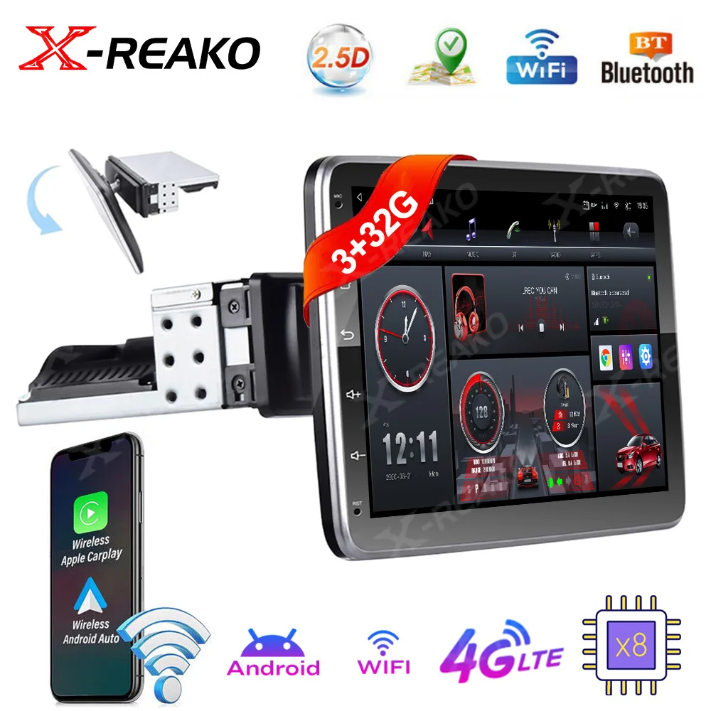 

X-REAKO автомобильное радио 3 + 32G Android 12 Android интеллектуальная система Carplay Авто WIFI IPS 10-дюймовый мультимедийный плеер 4G 8CORE GPS DSP