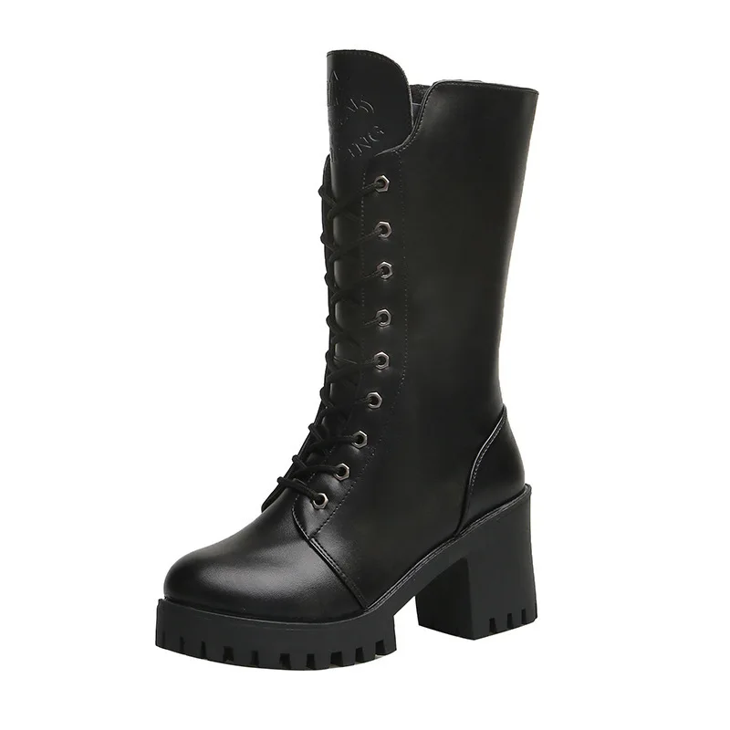

2022 New White Black PU Leather Ankle Boots Women Autumn Winter Round Toe Lace Up Shoes Woman Fashion Motorcycle Platform Botas