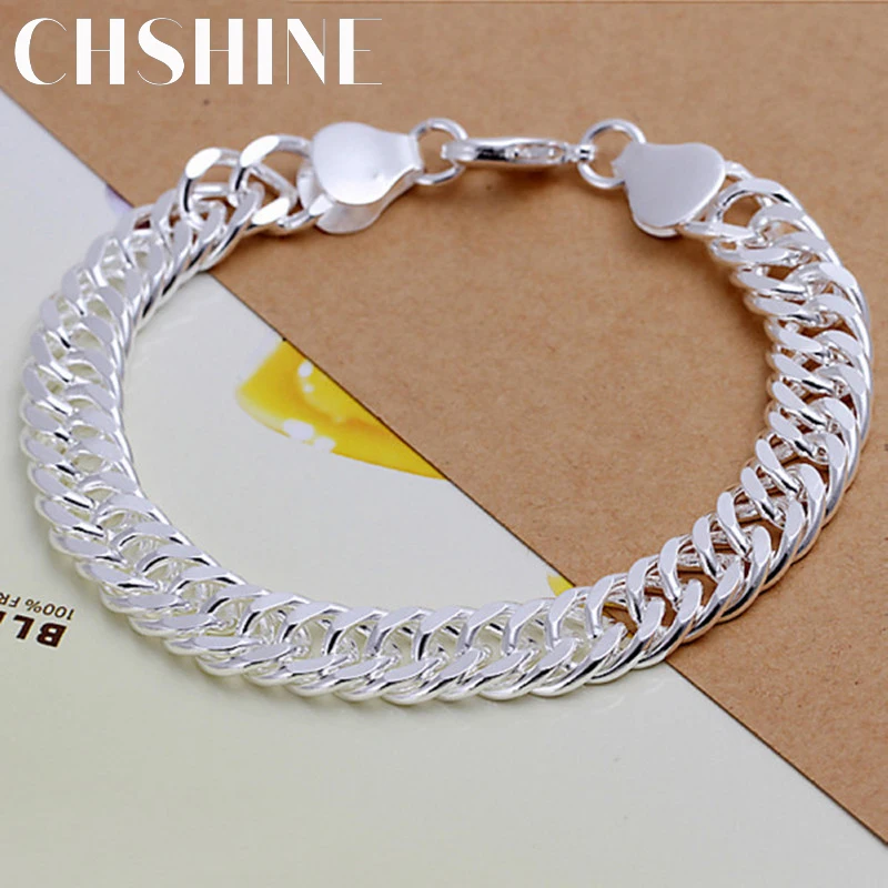 

CHSHINE 925 Sterling Silver Square Buckle 10MM Side Chain Solid Bracelet For Women Men Charm Party Gift Wedding Fashion Jewelry