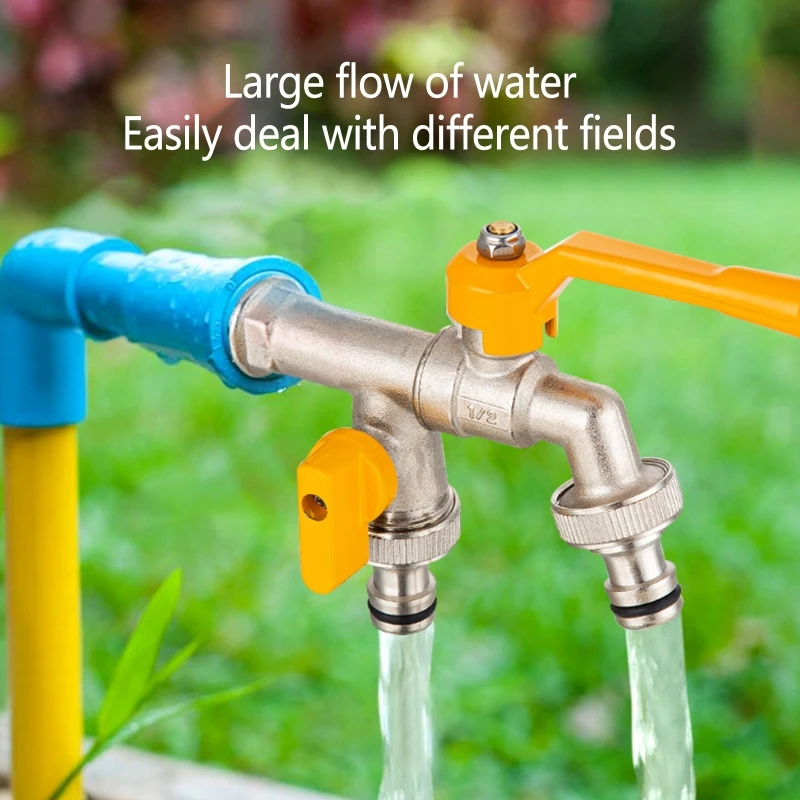 

T5EB Brass Mop Pool Tap Home Washing Machine Single Cold Faucet 1 in 2 Out Outdoor Garden Taps Double Connection Easy to Use