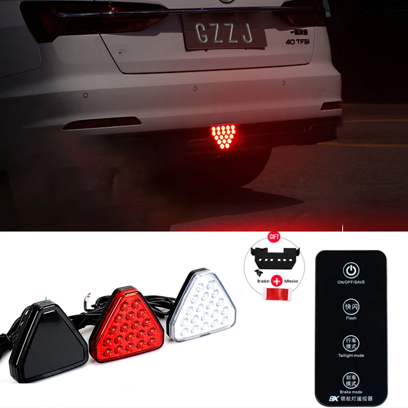 

For JDM Universal Brake Lights 19Led F1 Style Triangle Remote Control Multifunction Pilot Warning Stop Safety Lamp Signal Lamp