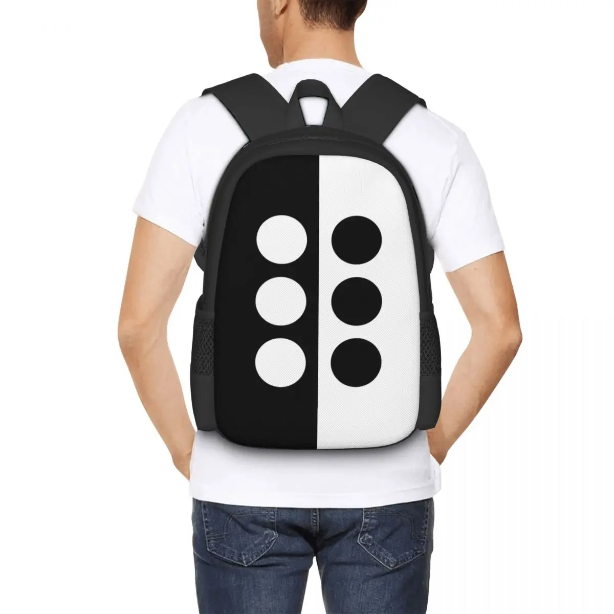 Black And White Mod Design Off Center Circles Backpack for Girls Boys Travel RucksackBackpacks for Teenage school bag