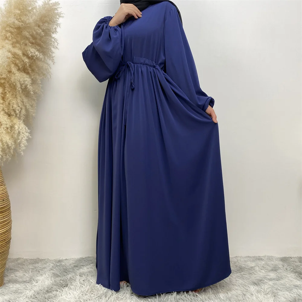 Muslim minimalist design with solid elastic sleeves and front zipper for elegant and versatile swing dress 6692