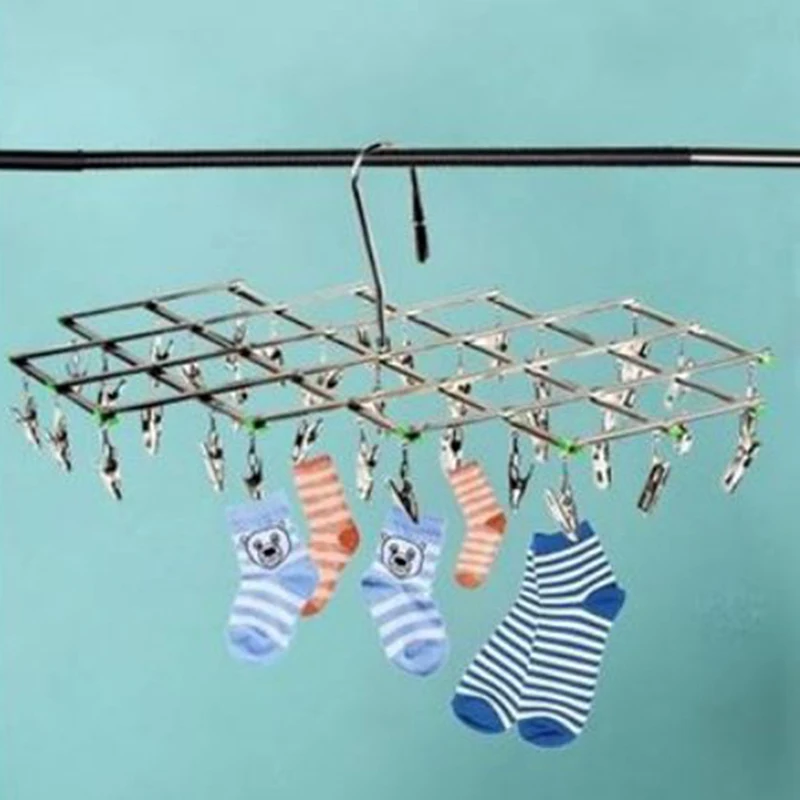 

Grip Clip Foldable Clothes Hanger Airer Stainless Steel Underwear Sock Dryer Laundry Rack Flat Head Design Rust Resistant Strong