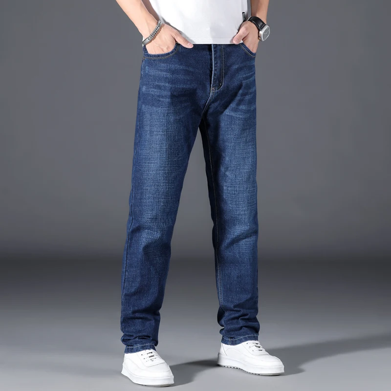Plus Size Classic Men's Jeans Loose and Comfortable Straight Black Blue Jeans Elastic Business Casual Pants Brand Pants