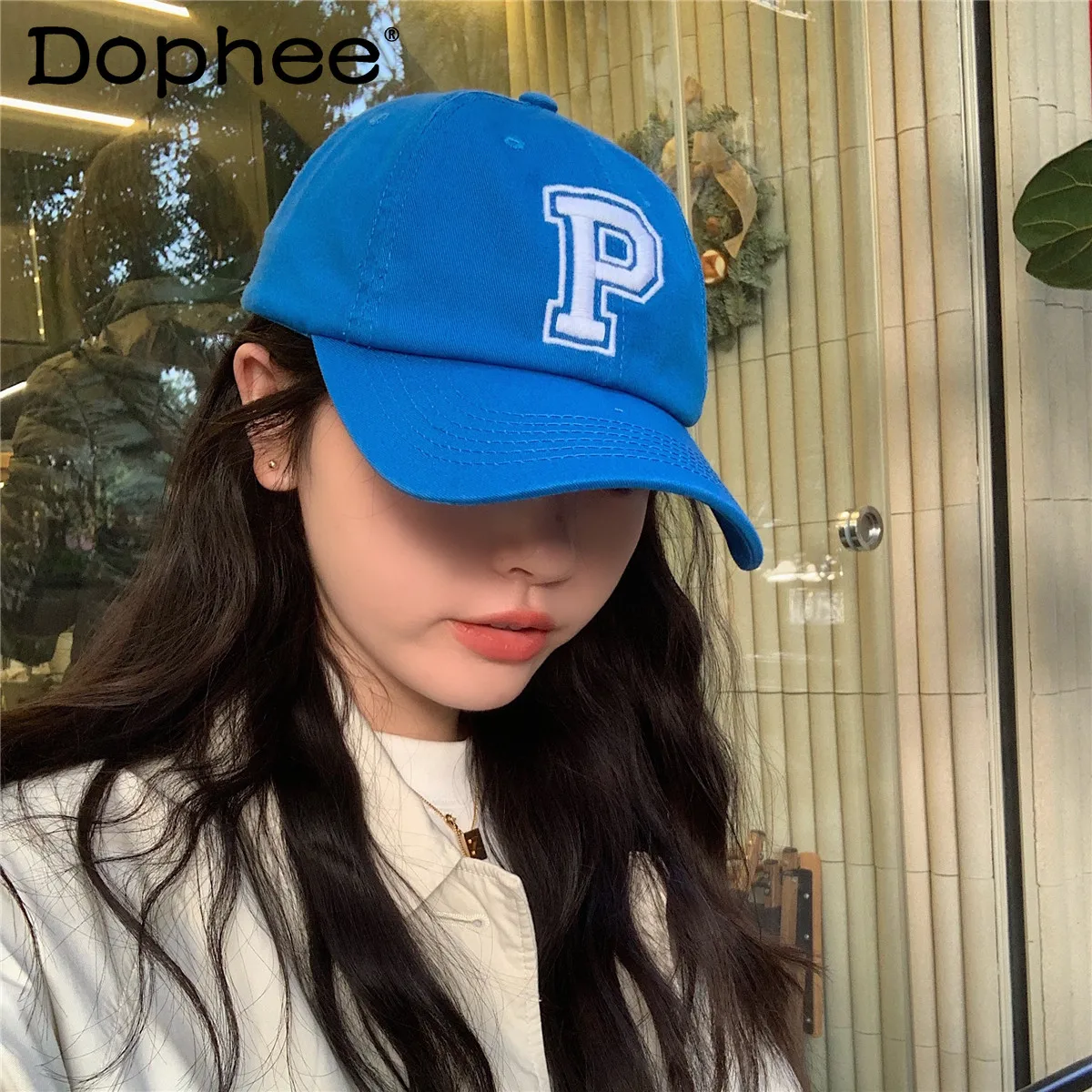 

2022 Spring Summer New Korean White Blue Baseball Hat Women and Men All-Match Letter Casual Peaked Cap Travel Shopping Sun Hats