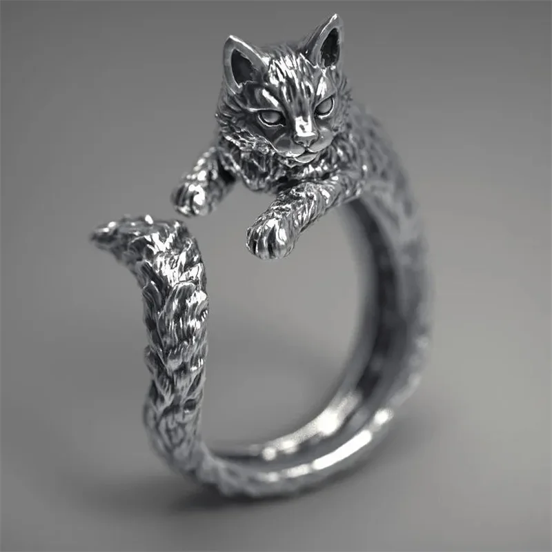 

Fashion Silver Color Cat Adjustable Rings for Women Girl's Cute Animal Ring Charm Jewelry Accessories Gifts