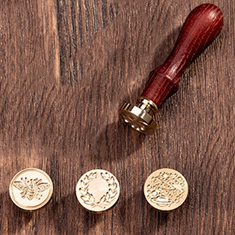 Vintage Seal Wax Head Wooden Handle Set Wedding Invitation Signed Children's Toy