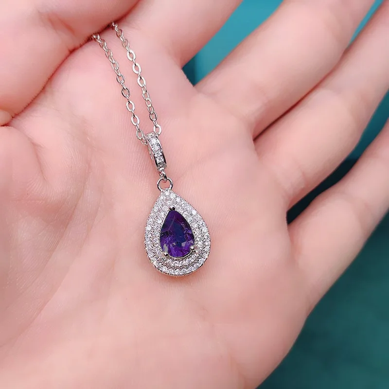 

DIWENFU Genuine 925 Sterling Silver Amethyst Pendant Necklaces for Women Classic Collares Mujer Bizuteria 45cm Necklace Pendants